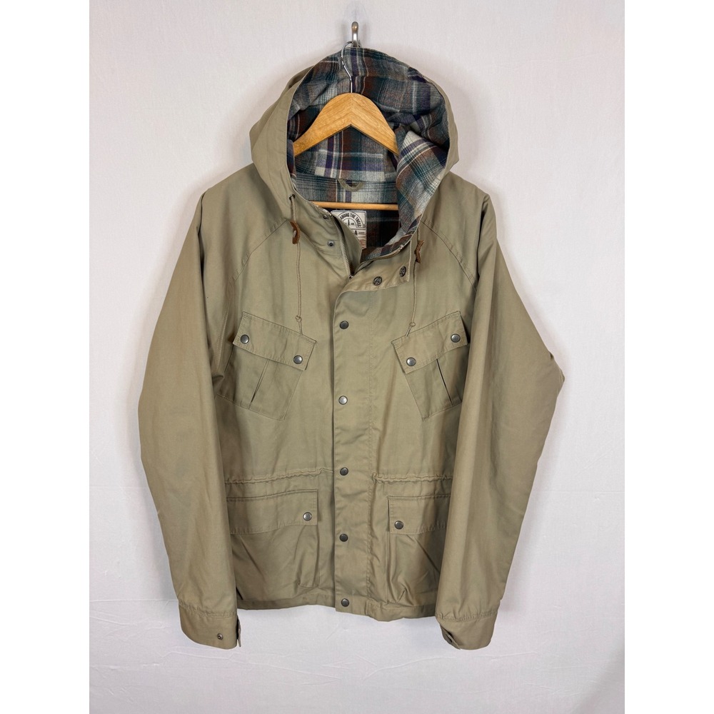Sitka Live Among The Trees Mens Tan Khaki Plaid Lined Hooded Field Jacket Large
